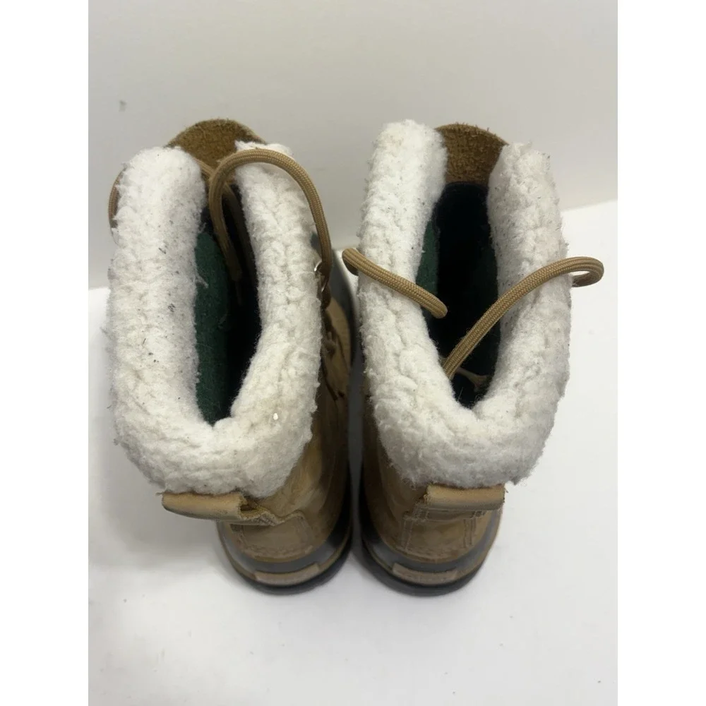 Sorel Caribou Women's Beige Leather, Waterproof Classic Lace Up Boots 8.5 Sherpa